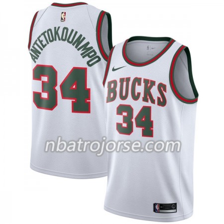 Män Milwaukee Bucks Tröja Giannis Antetokounm 34 Nike 2017-18 Hardwood Classics Vit Swingman Män Milwaukee Bucks Tröja Giannis Antetokounm 34 Nike 2017-18 Hardwood Classics Vit Swingman